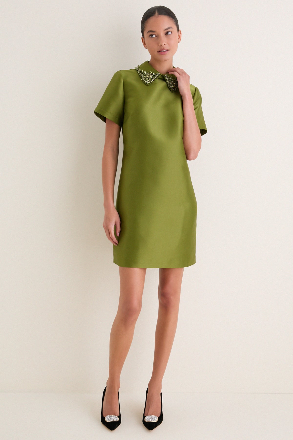 Green Embellished Aurelie Shift Dress