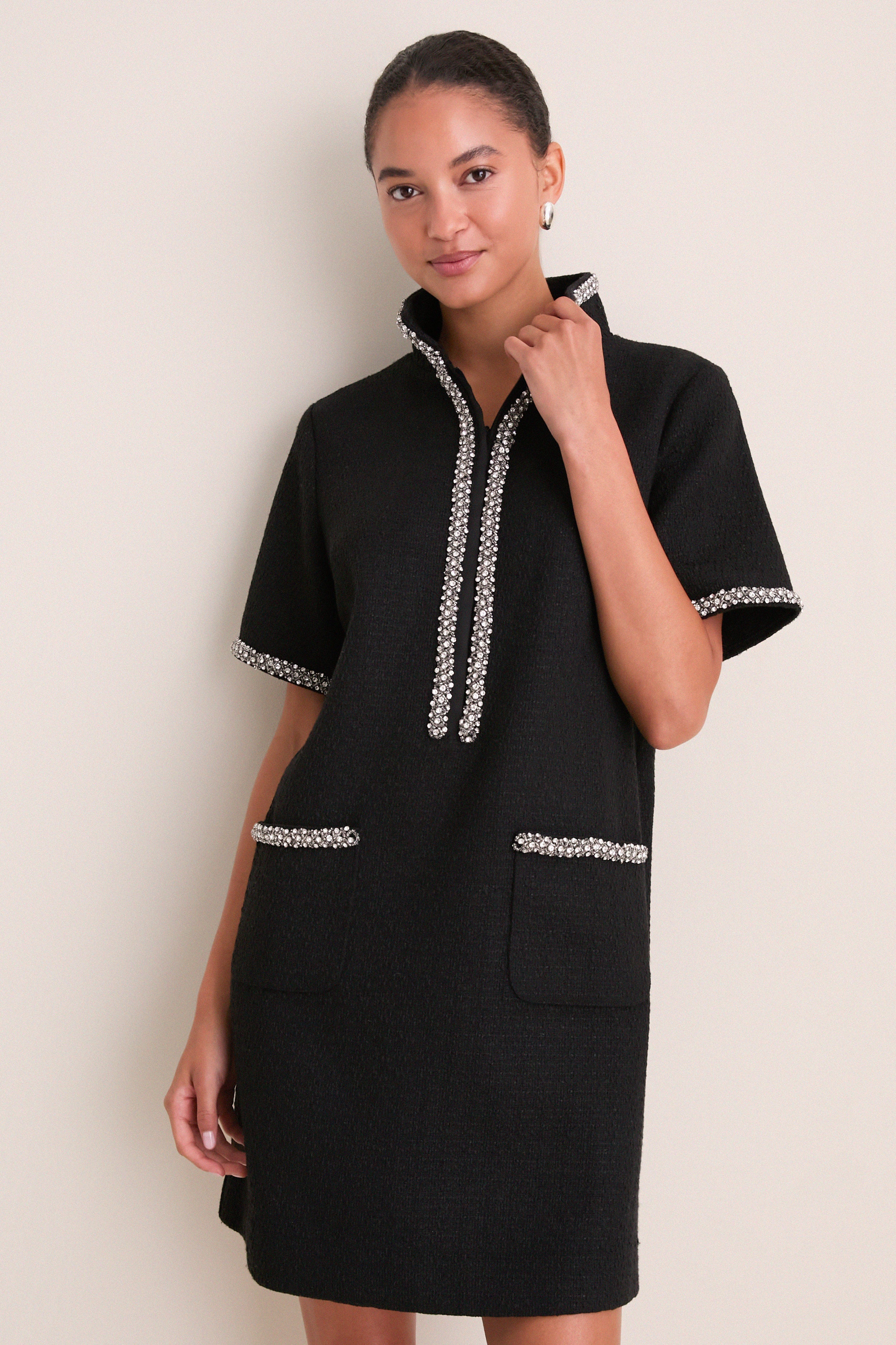 Black Tweed Embellished Ophelia Dress | Pomander Place | Tuckernuck