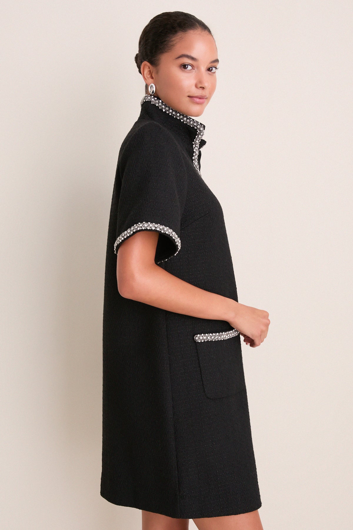 Black Tweed Embellished Ophelia Dress