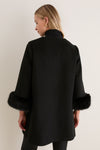 Black Wool Fur Cuff Harlan Coat