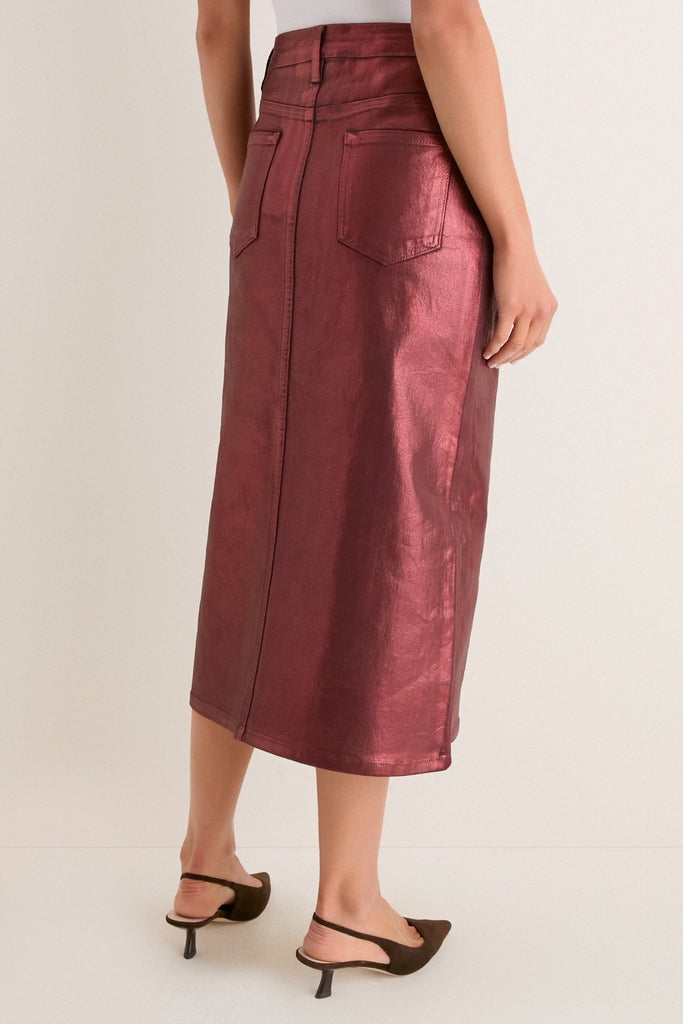 Maroon Shimmer Denim Astor Midi Skirt
