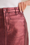 Maroon Shimmer Denim Astor Midi Skirt