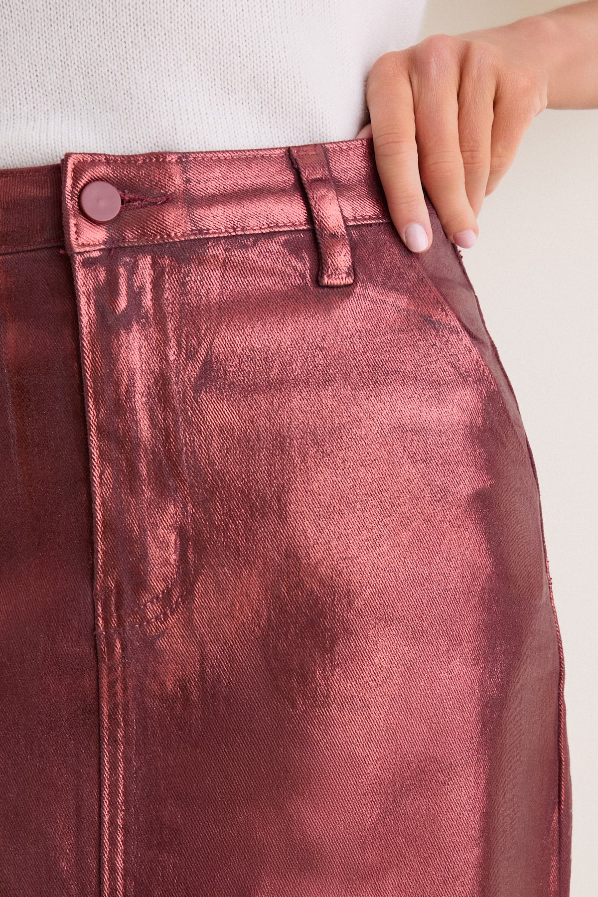 Maroon Shimmer Denim Astor Midi Skirt