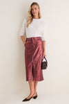 Maroon Shimmer Denim Astor Midi Skirt