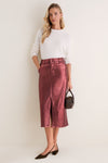 Maroon Shimmer Denim Astor Midi Skirt