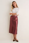 Maroon Shimmer Denim Astor Midi Skirt