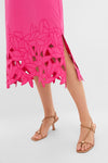 Hot Pink Embroidery Eliza Midi Dress