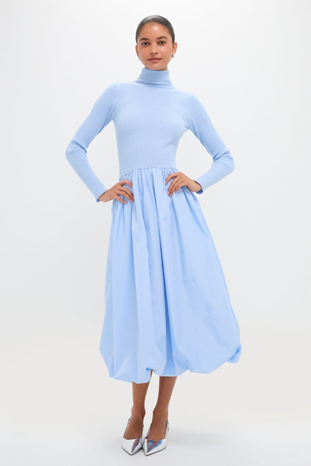 Ice Blue Mixed-Media Michaela Midi Dress