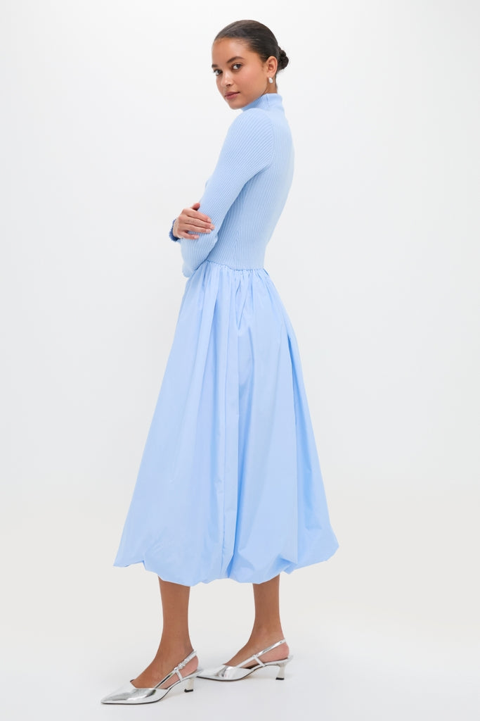 Ice Blue Mixed-Media Michaela Midi Dress