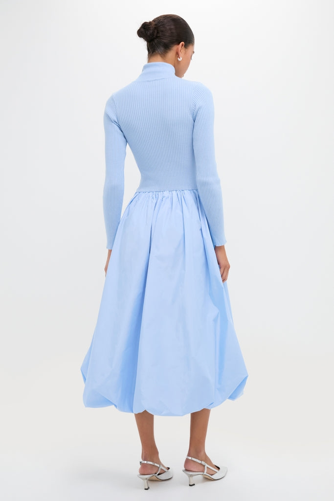 Ice Blue Mixed-Media Michaela Midi Dress
