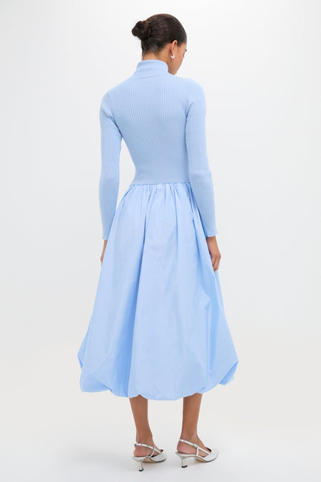 Ice Blue Mixed-Media Michaela Midi Dress