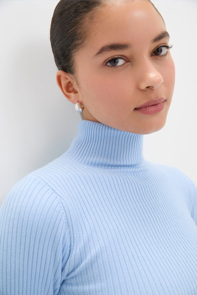 Ice Blue Mixed-Media Michaela Midi Dress