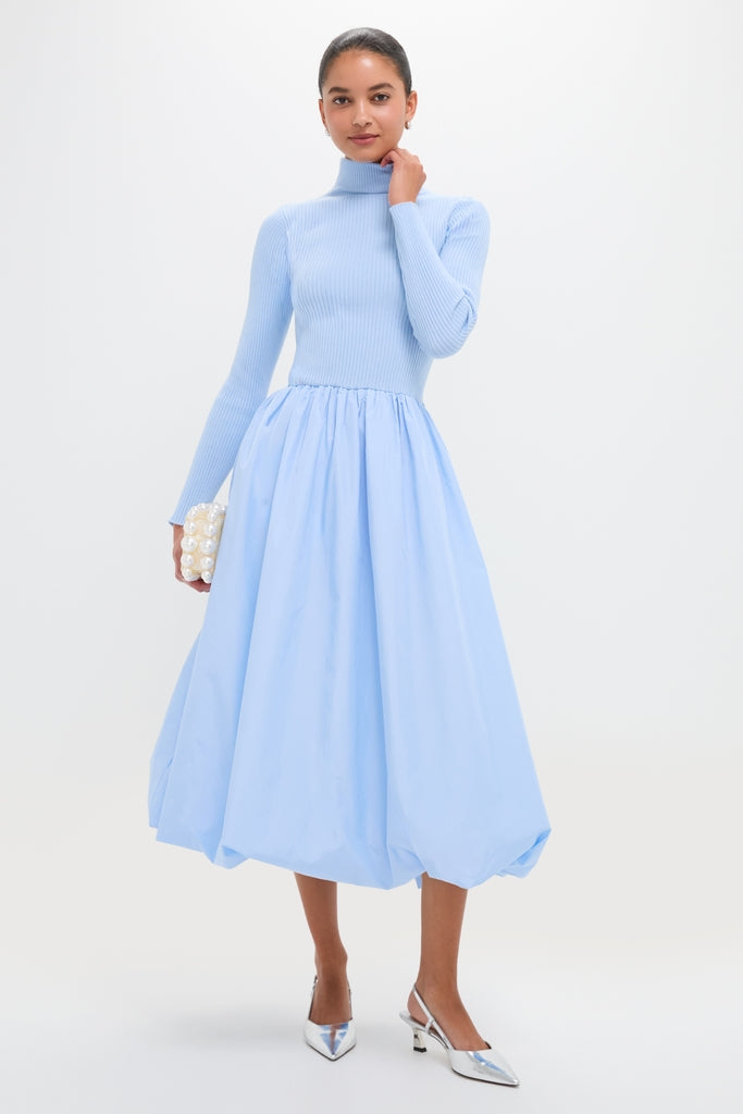 Ice Blue Mixed-Media Michaela Midi Dress