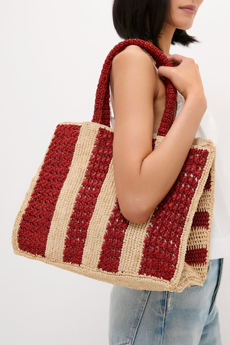 Natural and Rust Serena Large Striped Tote