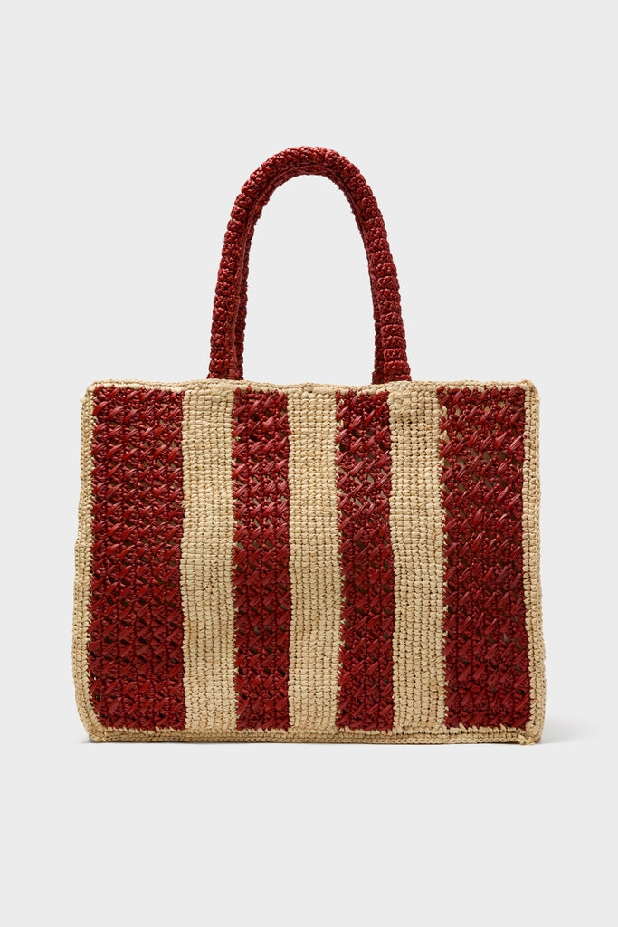 Natural and Rust Serena Large Striped Tote