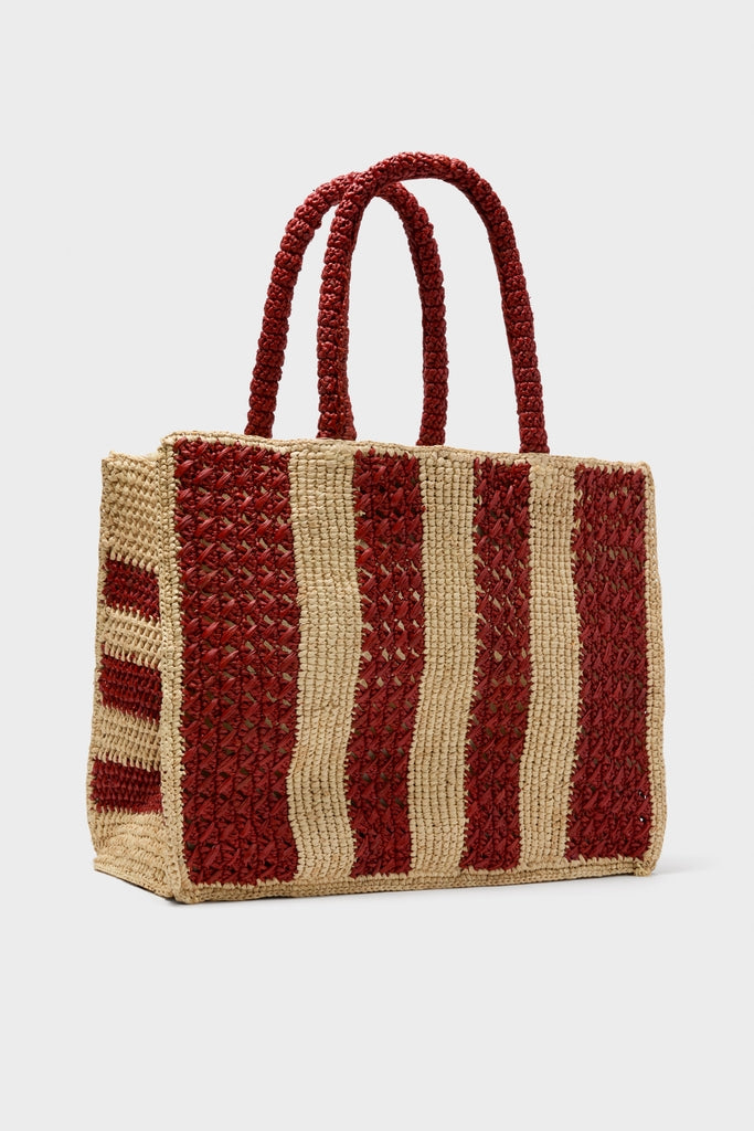 Natural and Rust Serena Large Striped Tote