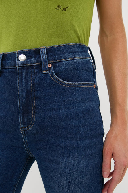 Penthouse Evie High Rise Slim Boot jeans in dark wash, showcasing classic, effortless style with a subtle bootcut and high-end detailing, perfect for a fun, confident look.