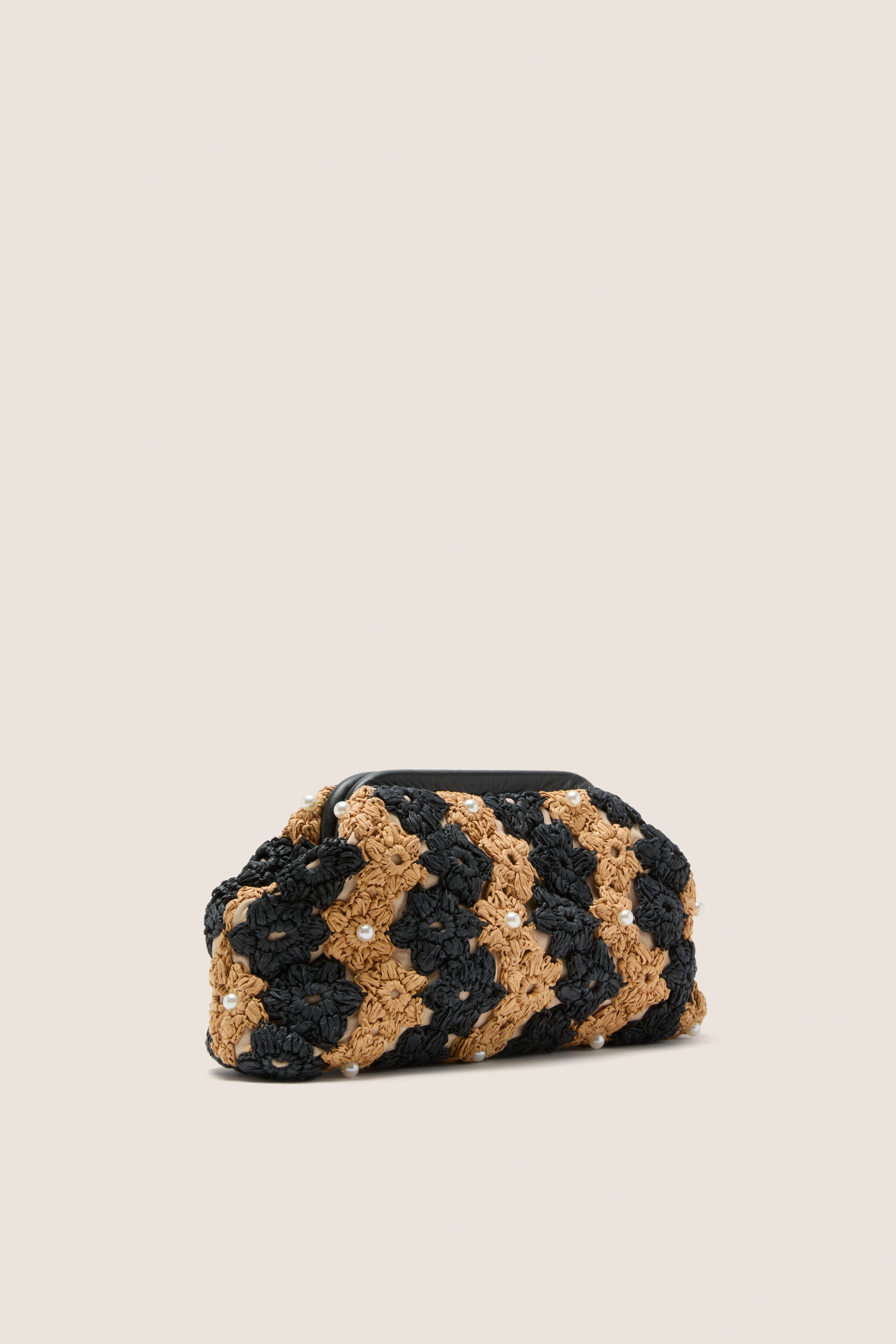 Natural and Black Briar Flower Clutch