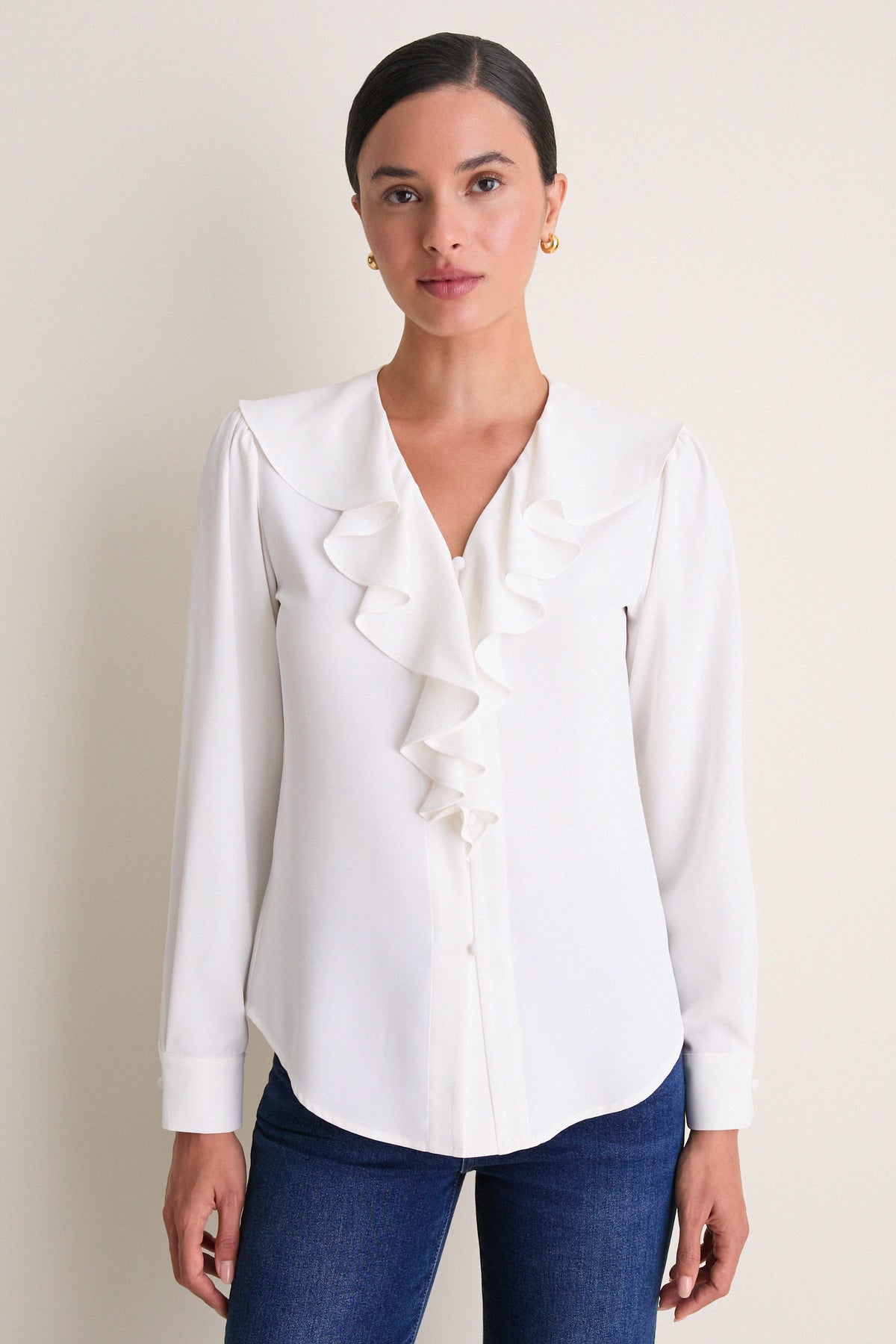 Coconut Ruffle Eileen Button Down Shirt