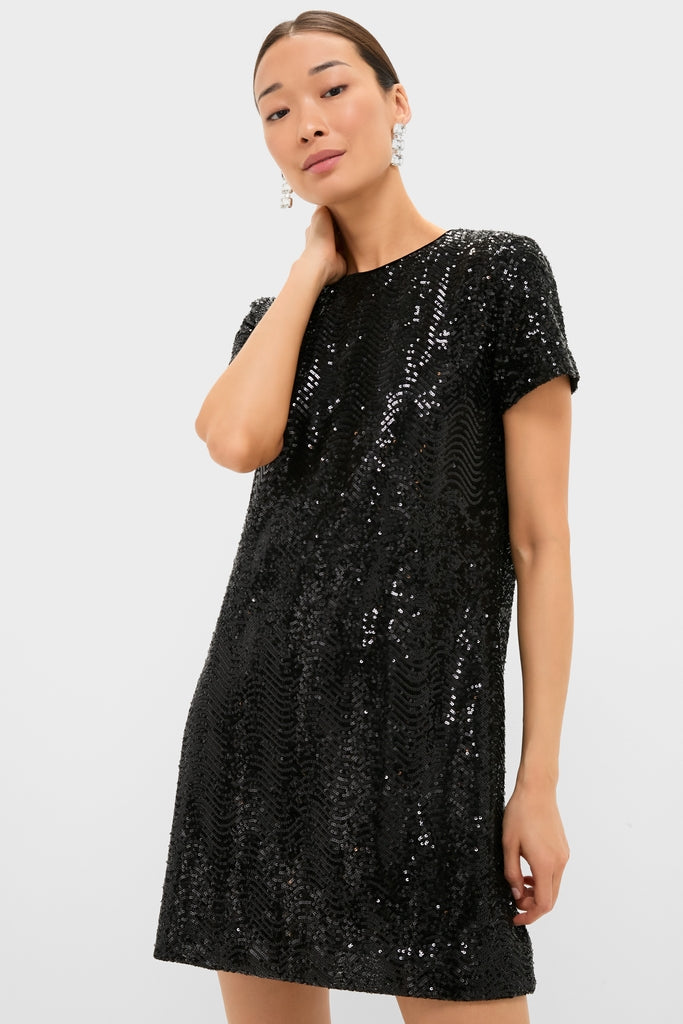 blue dress for baby girl Zena One-Sleeve Black Sequin Mini Dress