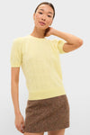 Lemongrass Brushed Merino Wool Puff Sleeve Lexie Sweater features classic puff sleeves and diamond knit, offering an effortless, high-end style for fun and versatile wear.