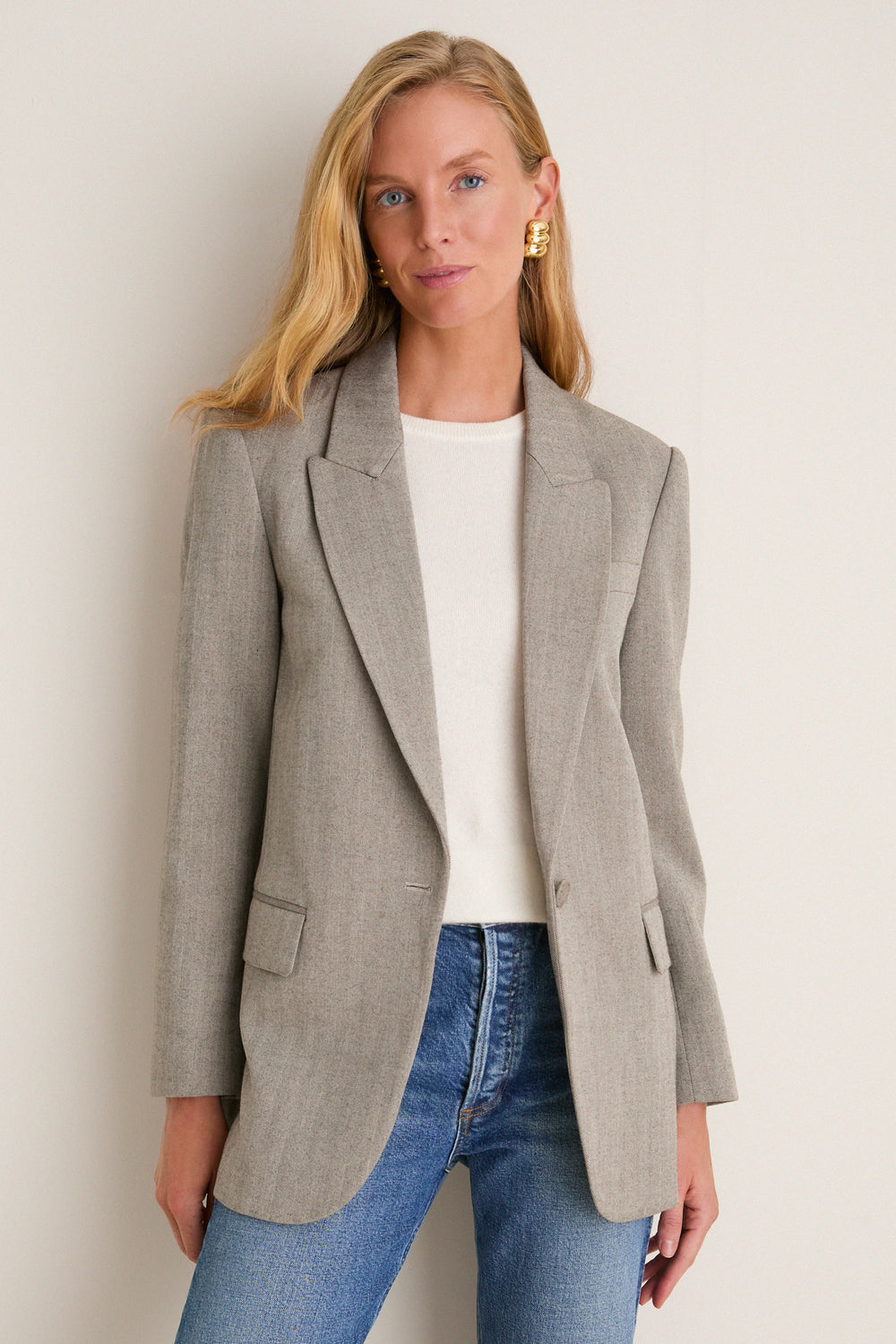 Gray Herringbone Suede Patch Leo Blazer