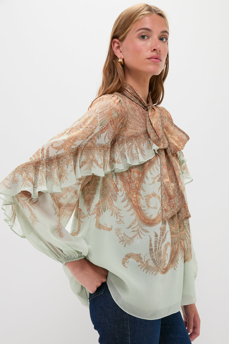 Mint Paisley Memento Flutter Blouse