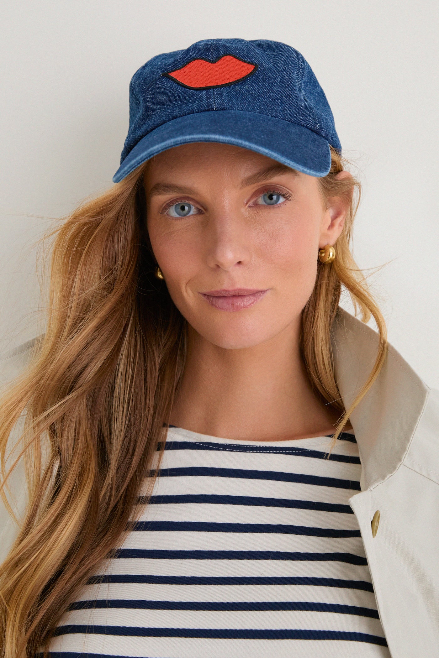 Denim with Lips Patch Baseball Hat