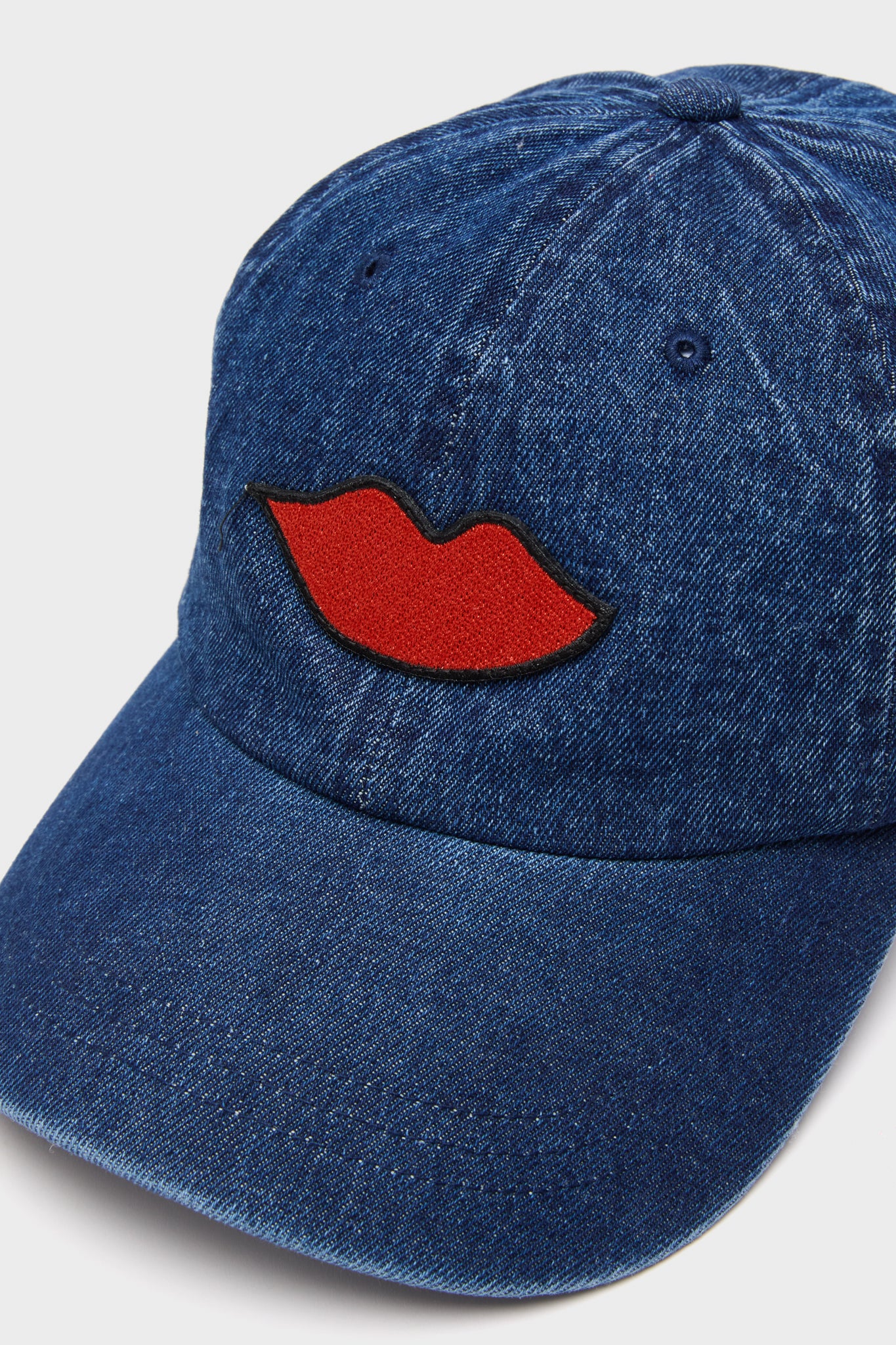 Denim with Lips Patch Baseball Hat