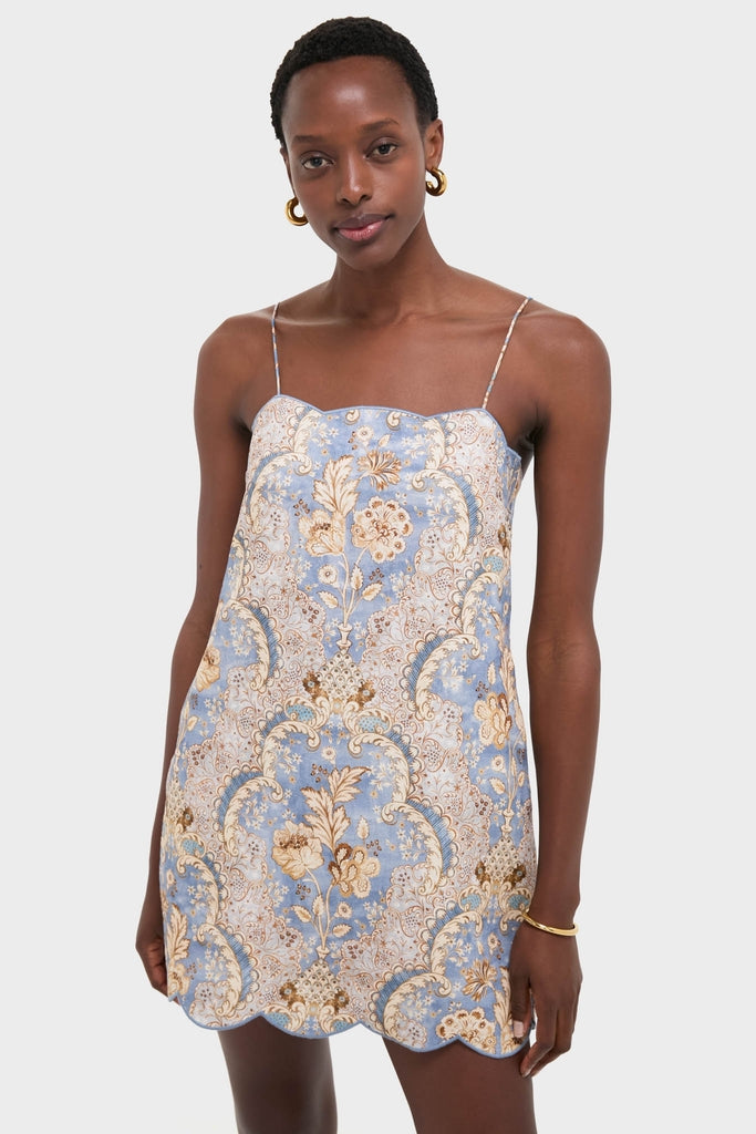 Damask Denim Daylight Scallop Mini Dress | Zimmermann Damask Denim Daylight Scallop Mini Dress | Zimmermann