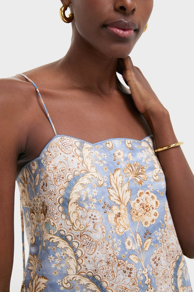 Damask Denim Daylight Scallop Mini Dress | Zimmermann