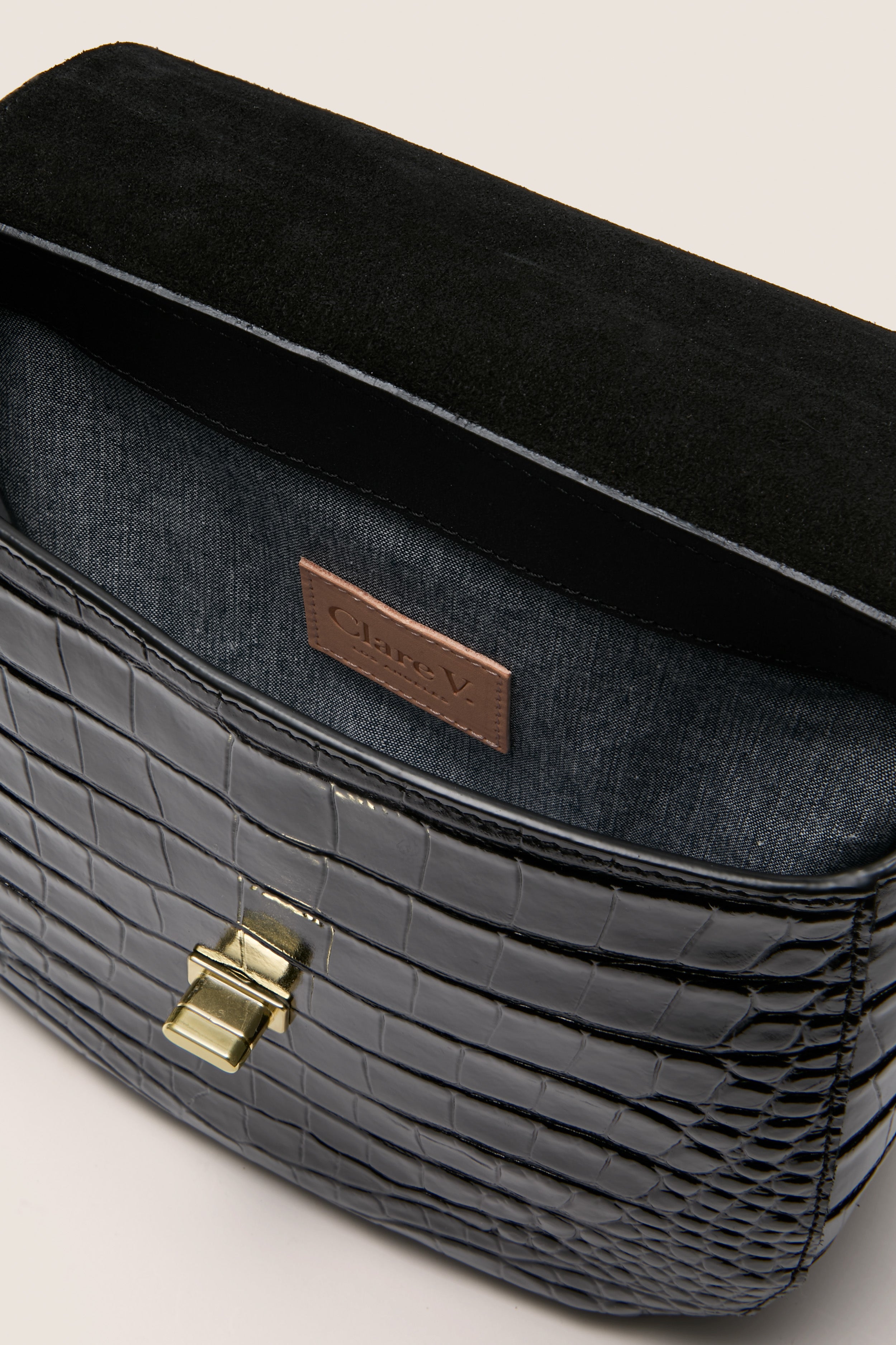 Black Croco Turnlock Louis with Top Handle | Clare V