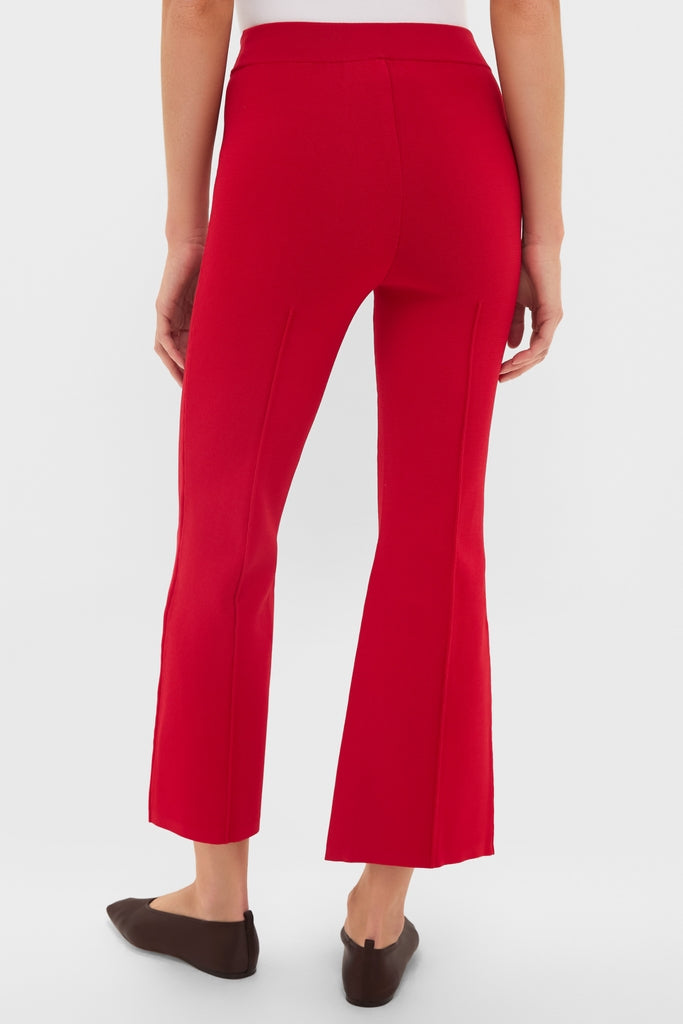 Effortlessly chic Deep Red Rene Pull On Pant with a kick flare, featuring classic center creases. Perfect for fun, high-end styling with flats.