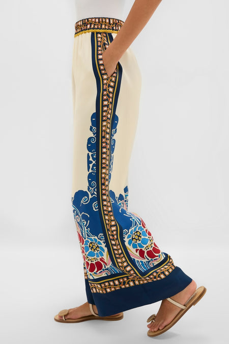 Effortless and fun, the Lemuria Placee Palazzo Pants feature a classic wide-leg design with bold prints, elastic waist, and side pockets for a high-end look.
