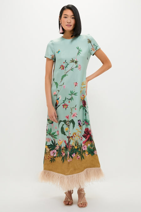 Zooflora Panel Swing Dress with Feathers