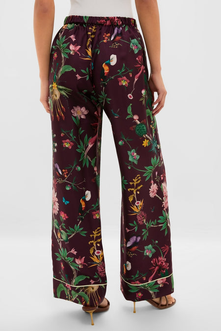 Classic Zooflora Pajama Pants in a botanical print, featuring a wide-leg cut and elastic waistband, embodying effortless fun and high-end comfort.