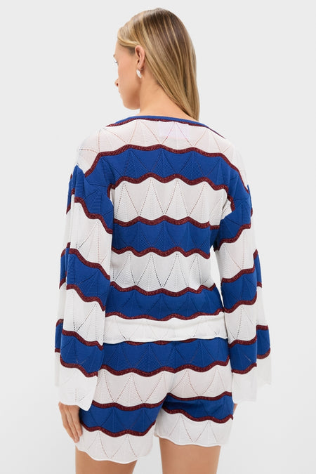 Color Block Ecru and Blue Hang Ten Pullover