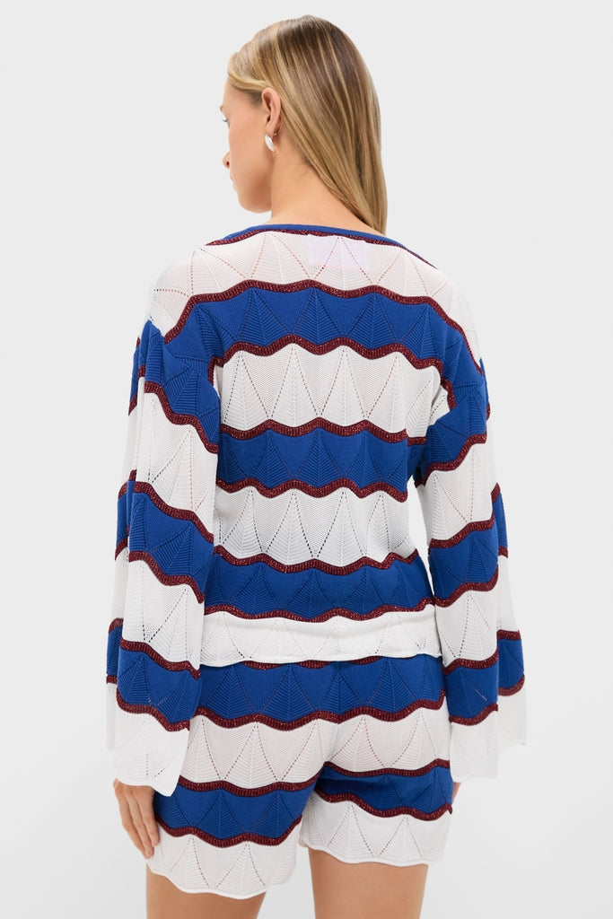 Color Block Ecru and Blue Hang Ten Pullover