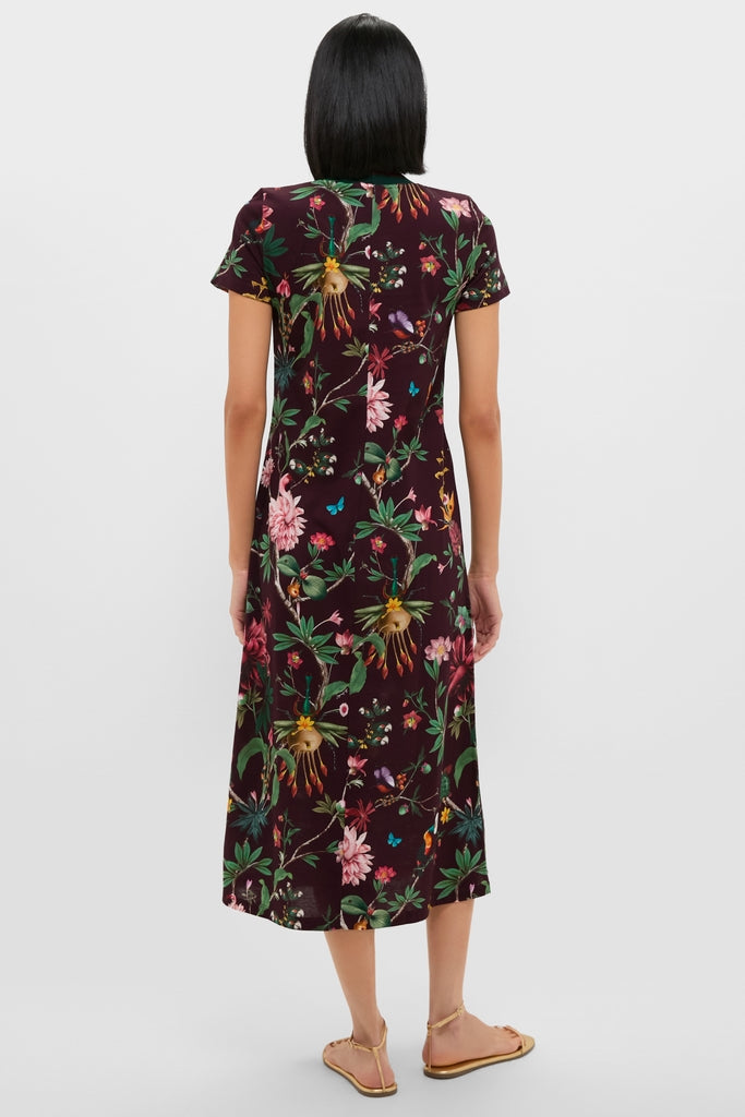 Zooflora Sporty Swing Dress: Classic, effortless midi dress with vibrant botanical print, featuring side seam pockets. Ideal for fun, high-end occasions.