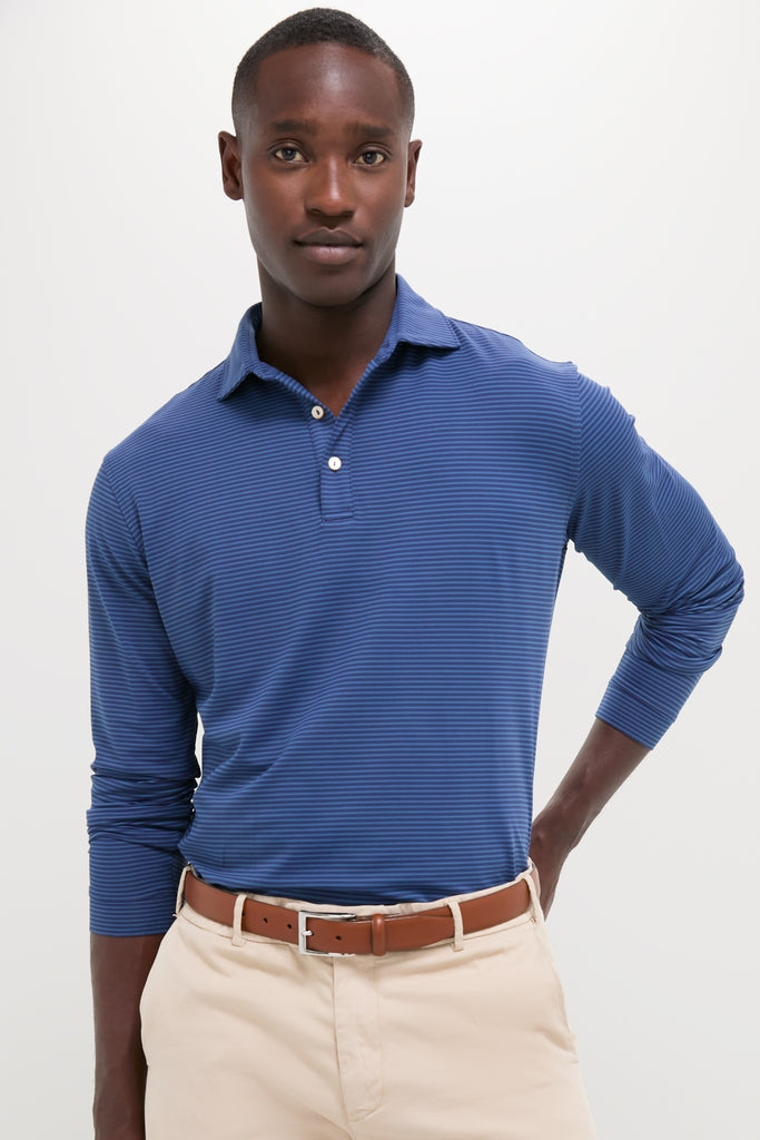 Navy Lyons Performance Jersey Long Sleeve Polo | Peter Millar