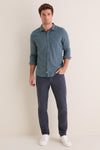 Navy Green Gingham Stretch Selvage Shirt
