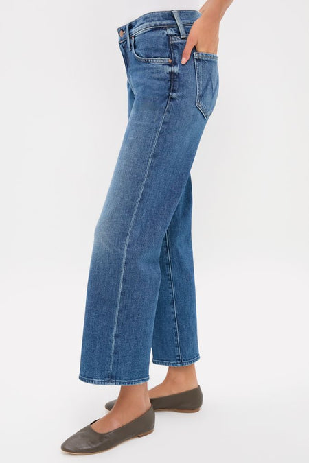 Tambourine Man The Mid Rise Rambler Zip Ankle jeans with straight, cropped legs and a classic, effortless style paired with fun, high-end ballet flats.