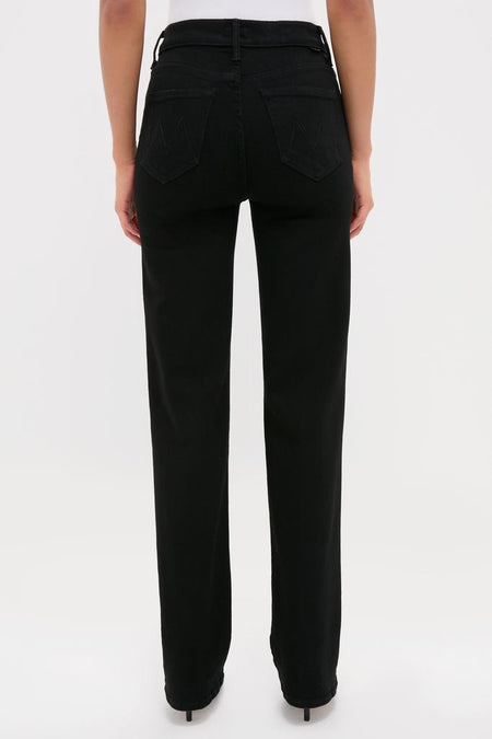 Classic and effortless, the Nighty Night The Kick It high-waisted black jeans feature a straight-leg cut, back pockets, and belt loops, embodying a fun, high-end vibe.