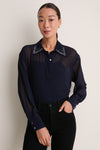 Navy Embellished Sheer Alysse Blouse