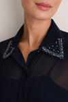 Navy Embellished Sheer Alysse Blouse
