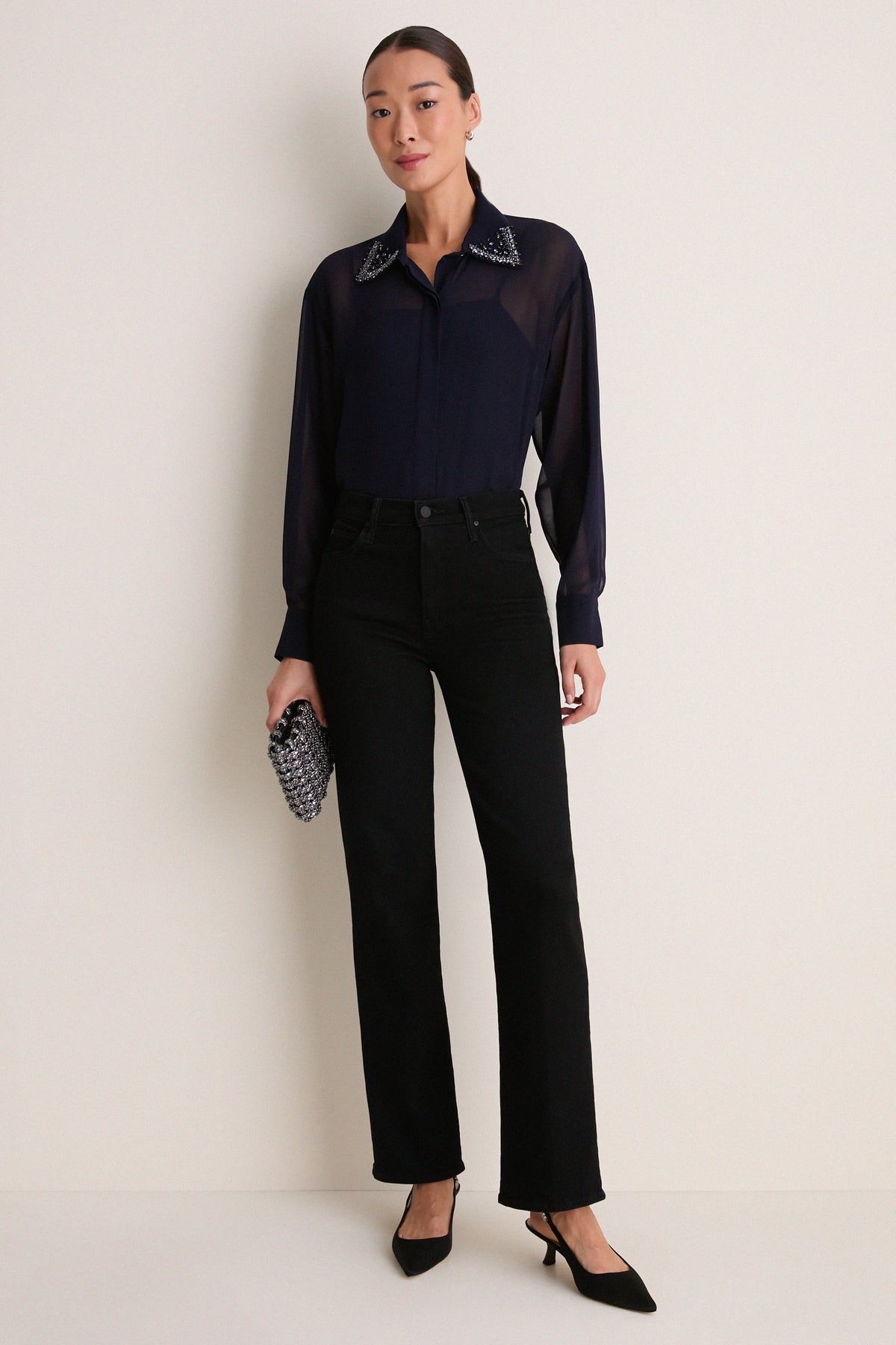 Navy Embellished Sheer Alysse Blouse
