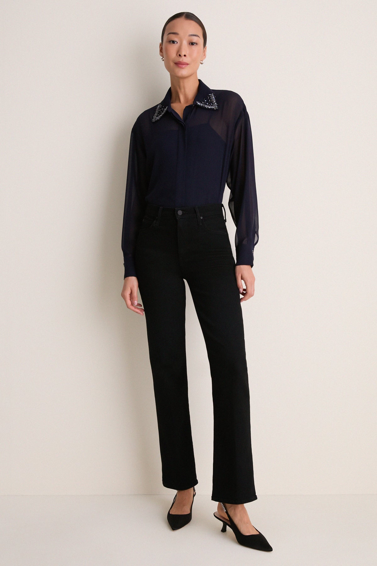 Navy Embellished Sheer Alysse Blouse