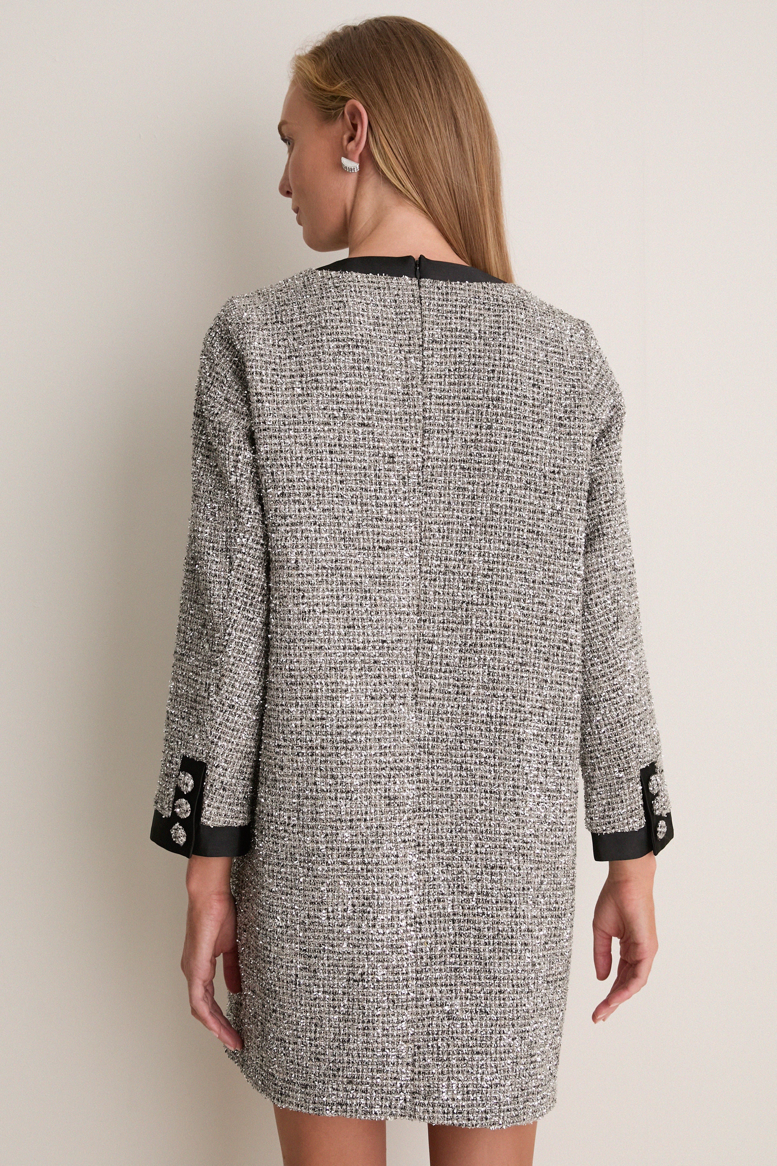 Silver Coco Tweed Bow Dress | Pomander Place