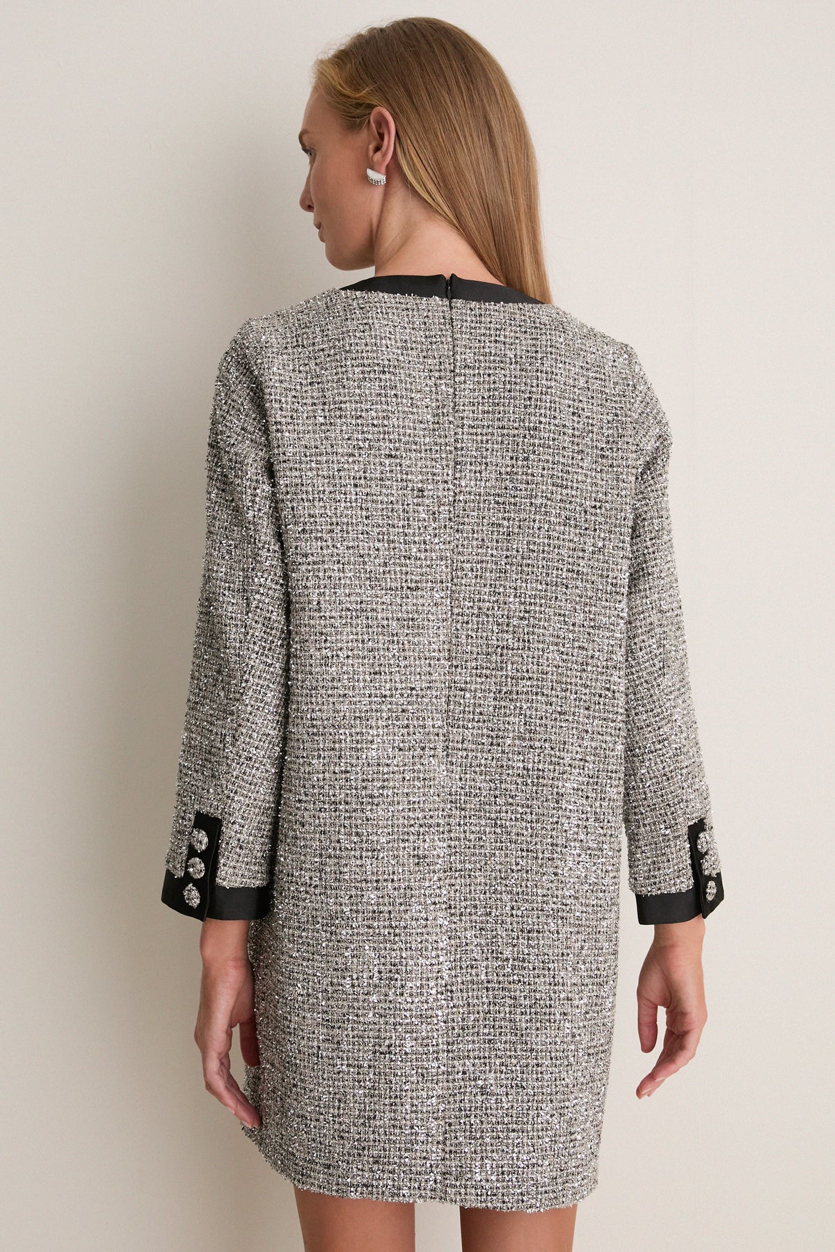 Silver Coco Tweed Bow Dress