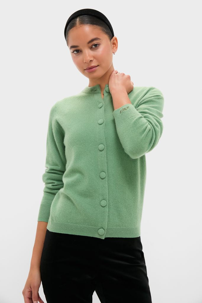 Meadow Green Cashmere Covered Button Quinn Cardigan | Tuckernuck